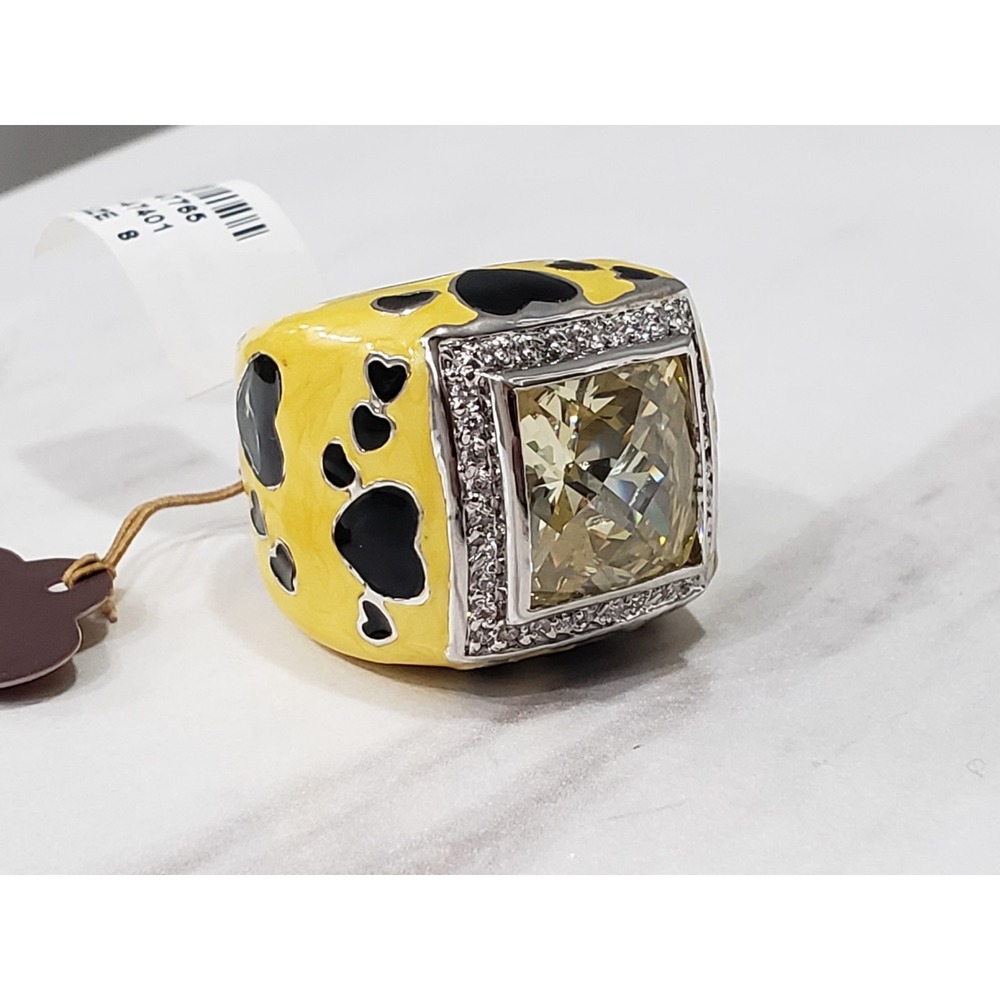 Lauren G Adams JONQUIL Ring Sz 8 statement cocktail yellow black hearts Mod Rave